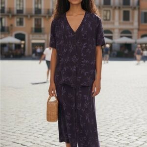Purple Floral Blouse and Skirt  Set